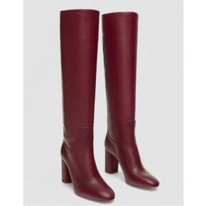 Zara Burgundy Knee High Boots 100% Cow Leather Sz 9-9.5W